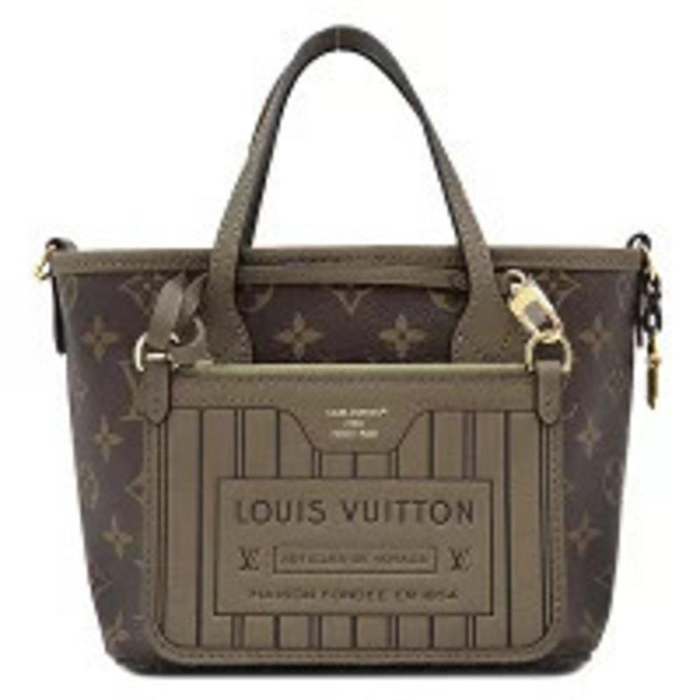 Louis Vuitton Neverfull Inside Bag Monogram Canvas Grained Leather Dark Fango